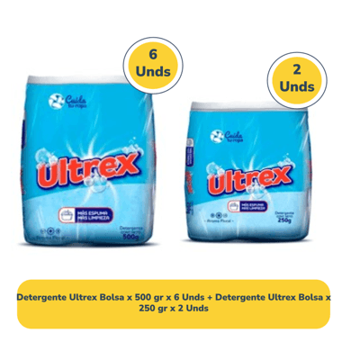 Detergente Ultrex Bolsa x 500 gr x 6 Unds + Detergente Ultrex Bolsa x 250 gr x 2 Unds