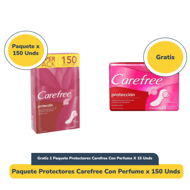 Protectores Con Perfume Carefree x 150 Unds Gratis 1 Un Protectores Carefree Original Con Perfume x 15 Und