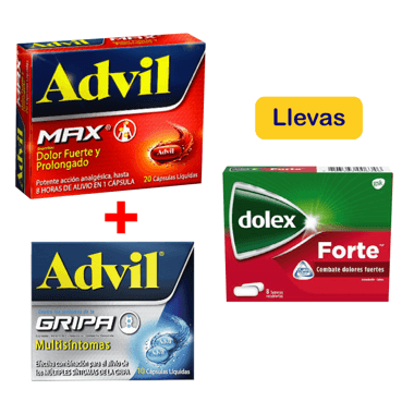 Advil Max x 20 Unds + Advil Gripa x 10 Unds Gratis Dolex Forte x 8 Unds