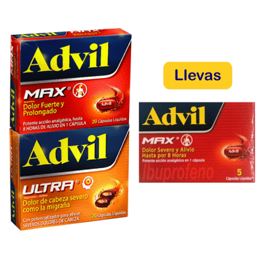 Advil Max x 20 Unds + Advil Utra x 20 Unds Gratis Advil Max x 5 Unds