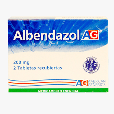 Albendazol AG 200 mg Caja x 2 Tabletas Recubiertas
