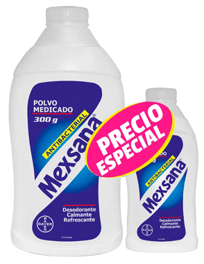 Talco Mexana Mediano Bayer Antibacterial x 300 gr +1 Talco x 85 gr