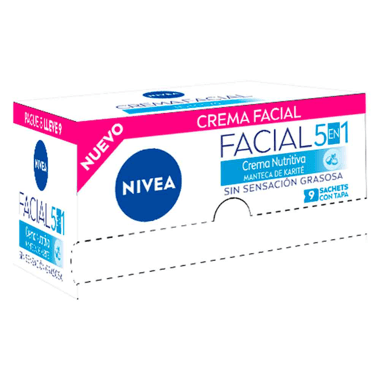 Crema Facial Nivea 5En1 Cuidado Nutritivo Display x 9 Un