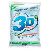 Detergente 3D Polvo Bicarbonato + Aloe Bolsa x 500 gr