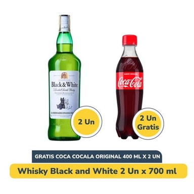 2 Botellas de Whisky Black & White 700 ml Gratis 2 Und de Coca Cola 400 ml
