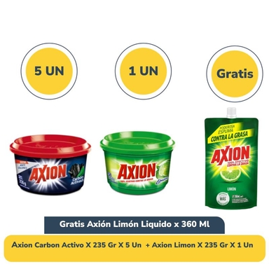 Combo Axion Carbon Activo X 235 X 5 Und + Axion Limon X 235 X 1 Und + Gratis 1 Und Axion Limon Liquido X 360 Ml