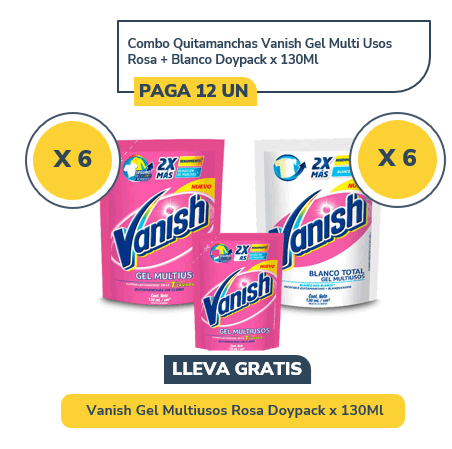 Combo Quitamanchas Vanish Gel Multi Usos Rosa + Blanco Doypack x 130 ml